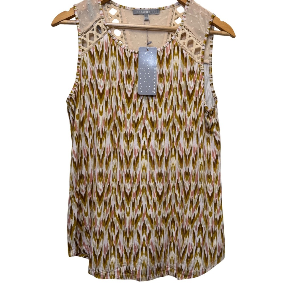 Daniel Rainn Womens Tank Top Size M Multicolor Ikat Crochet Swiss Dot Boho